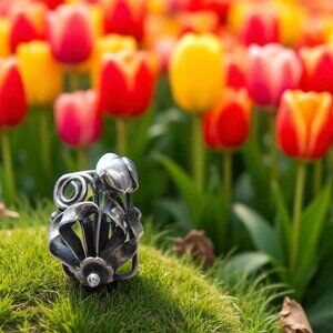 Tulip Ring, Steampunk Sterling Silver, Adjustable